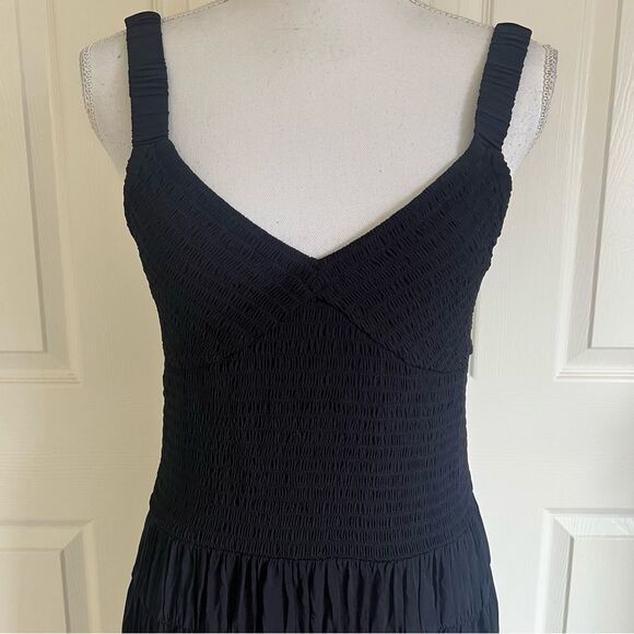 La Ligne Mary Alice Smocked Tank Jersey Midi Dress Black Large NEW MSRP $495 - Picture 6 of 11